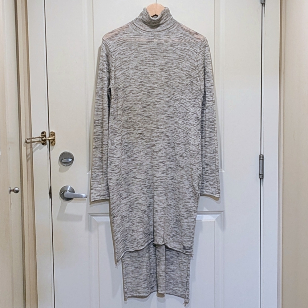 EUC Zara Knit M Cotton Blend Marled Grey Split Hem Turtleneck Longline Sweater - Picture 1 of 4